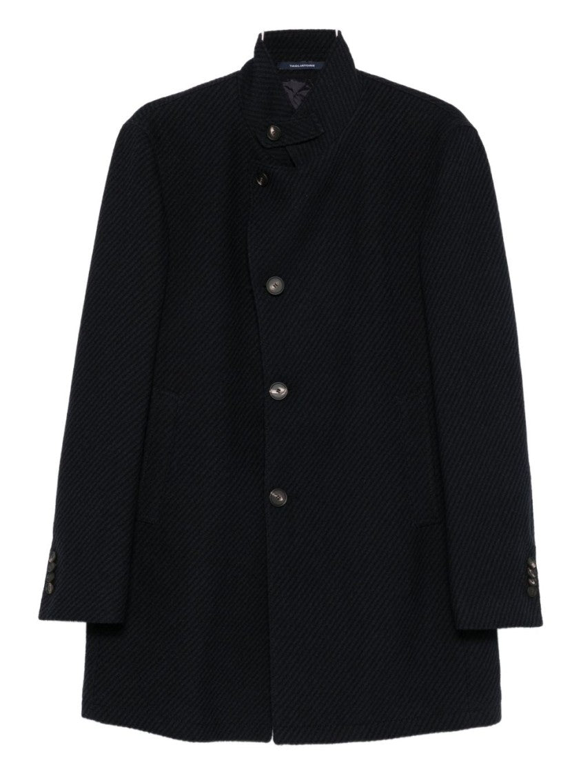 Tagliatore Structured Blue Coat With High Collar