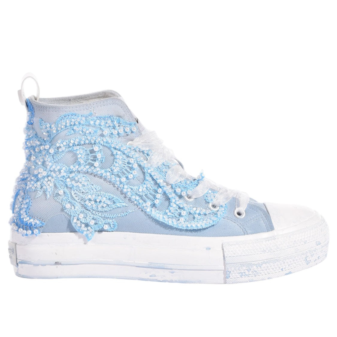 Mimanera Blue Princess Handcrafted Pearl Platform Sneakers