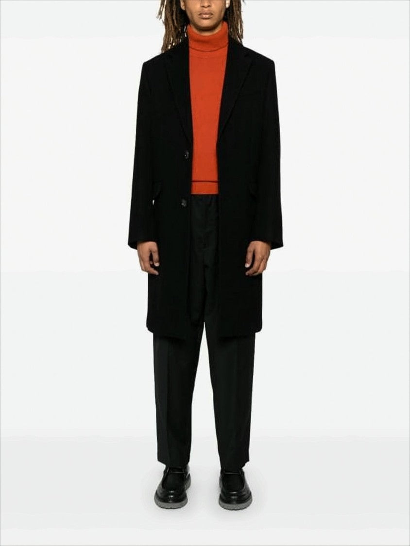 Ami Tailored Long Coat With Notched Lapel And Minimalist Design