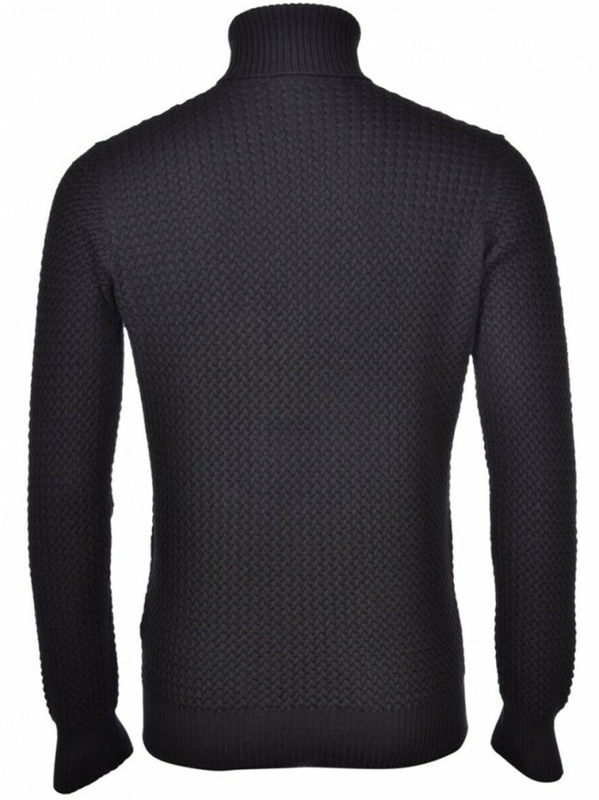 Gran Sasso Textured Turtleneck Sweater In Black Wool