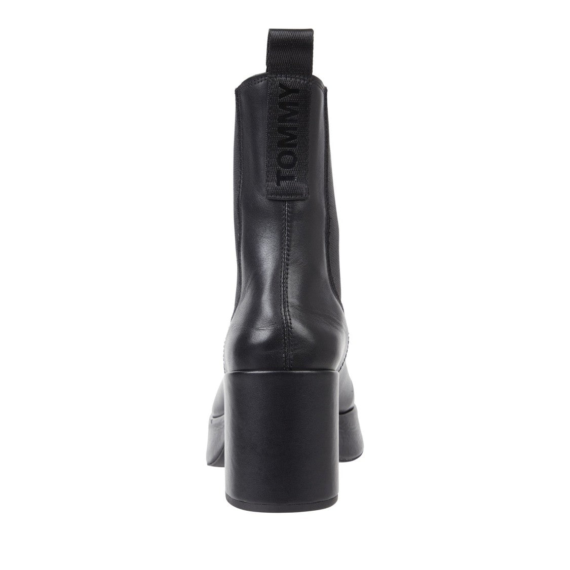Tommy Jeans Black Sleek Chunky Block Heel Leather Chelsea Boots