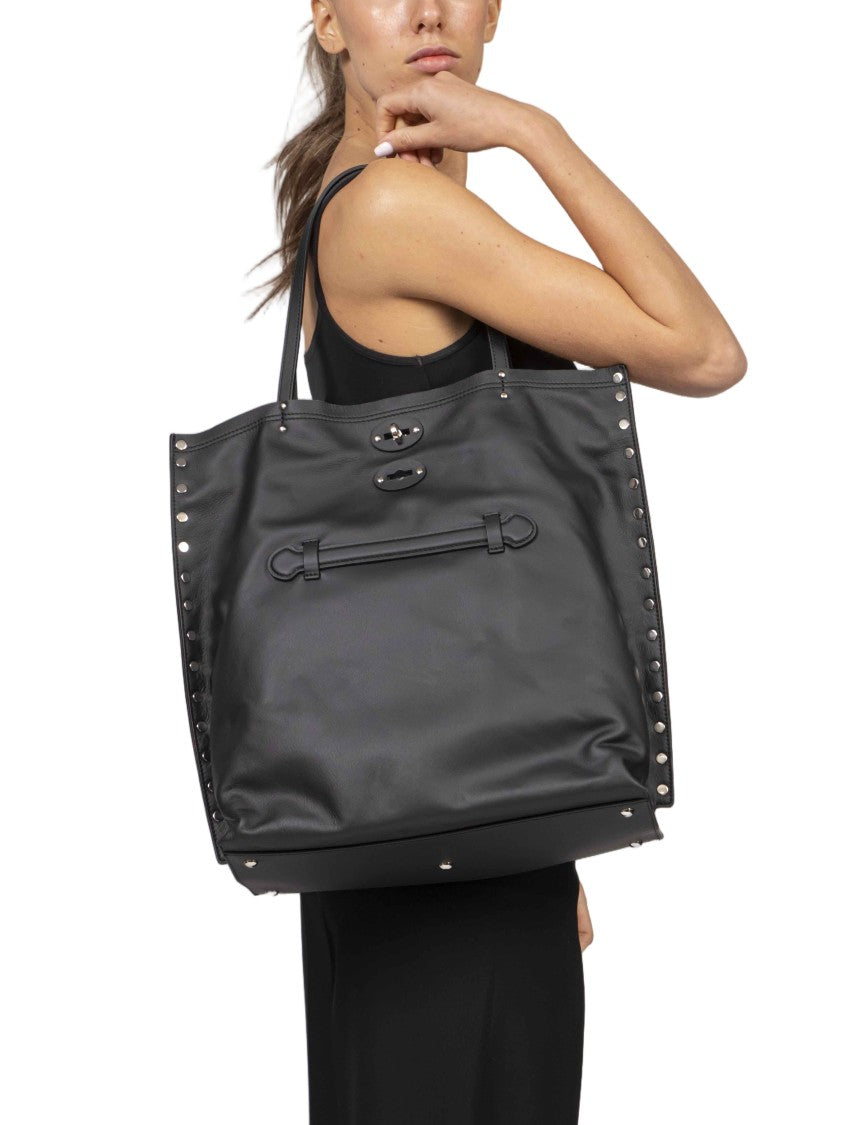 Zanellato A' Spasso Saeta Black Studded Leather Tote Bag