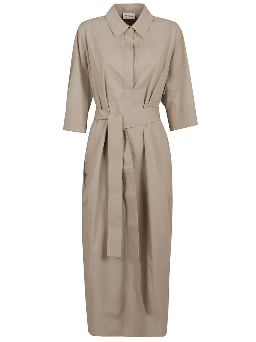 Parosh Beige Maxi Dress With Box Pleat Detail