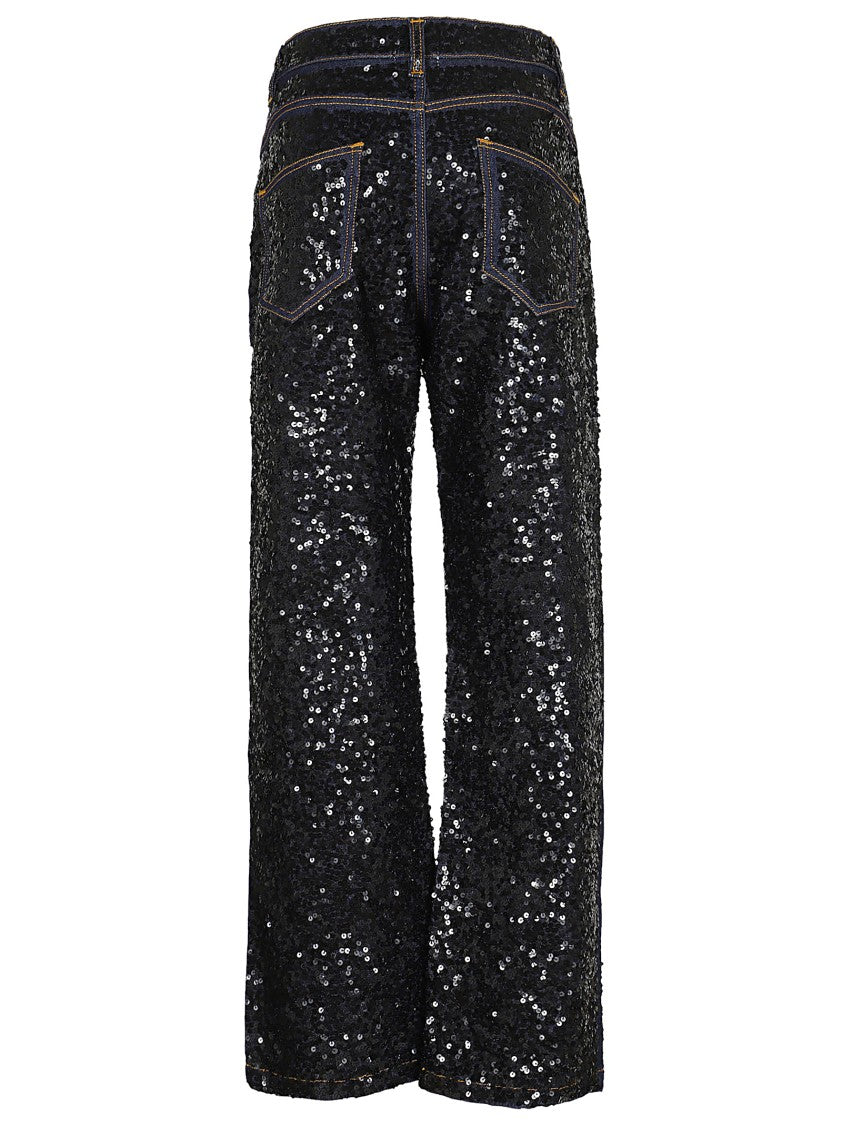 Parosh Sequin-Embellished Wide-Leg Jeans With Stretch Fit