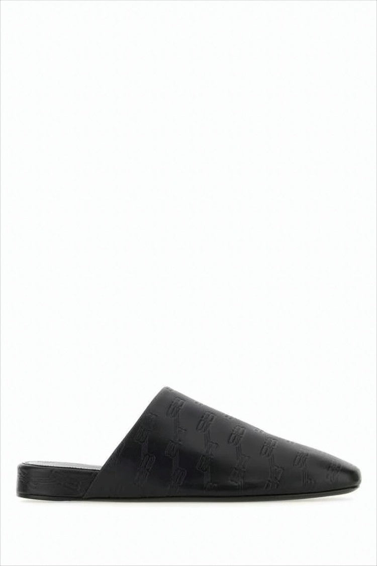 Balenciaga Pointed-Toe Minimalist Black Mule With Embossed Detailing