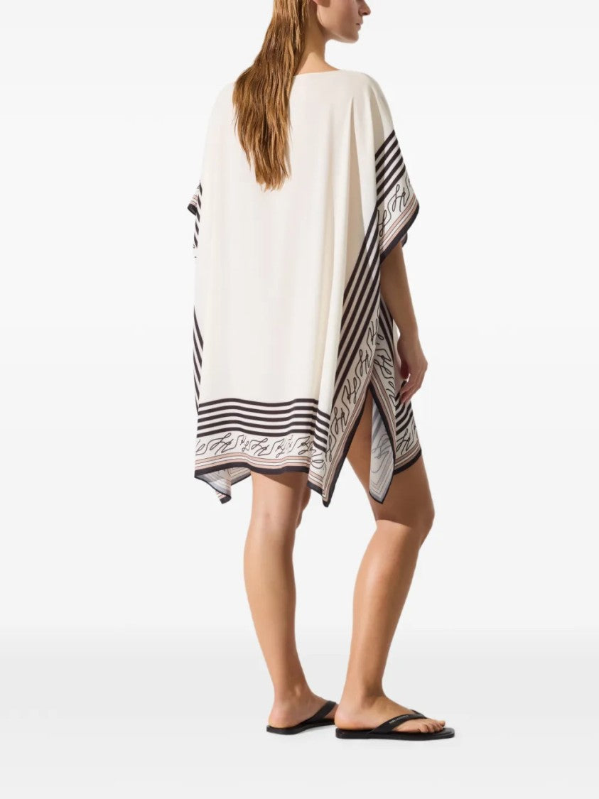 Karl Lagerfeld Cream Beach Cover-Up With Striped Borders
