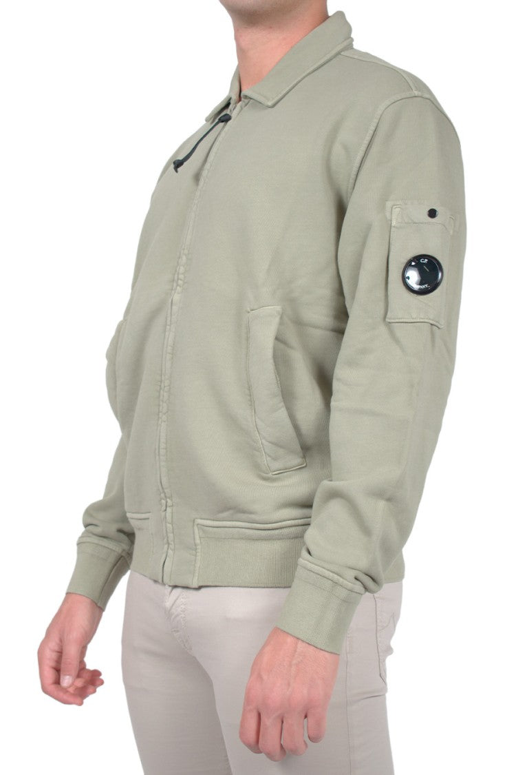 C.P. Company Sage Green Lens Detail Collared Cotton Sweatshirt