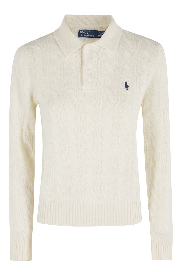 Polo Ralph Lauren Cream Cable Knit Pullover Sweater With Classic Polo Collar