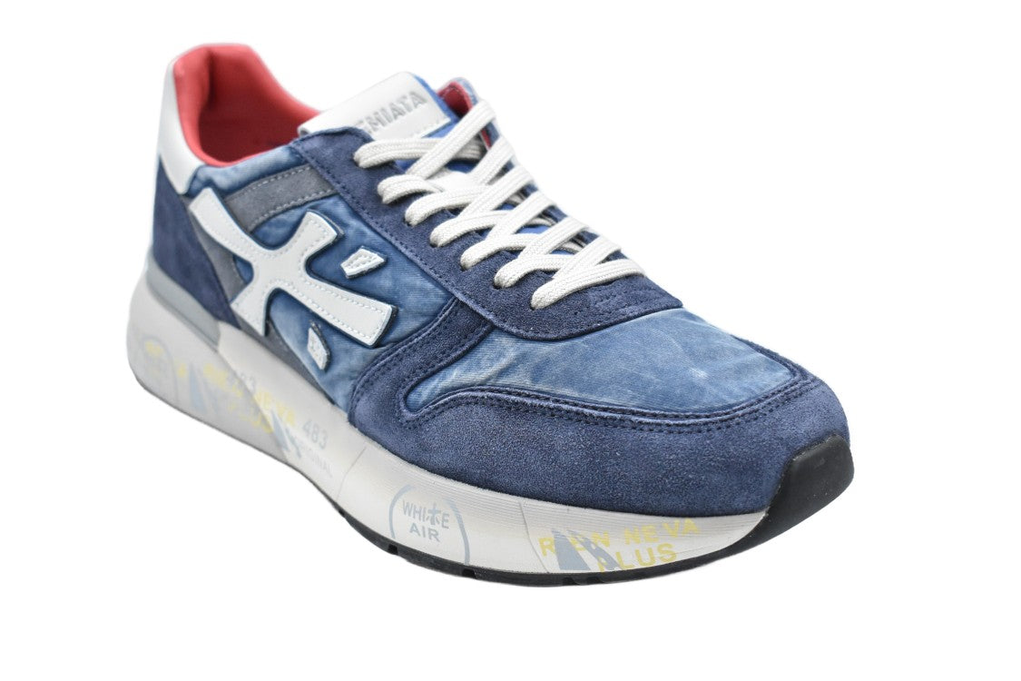 Premiata Layered Blue Suede Low Sneakers With Sole