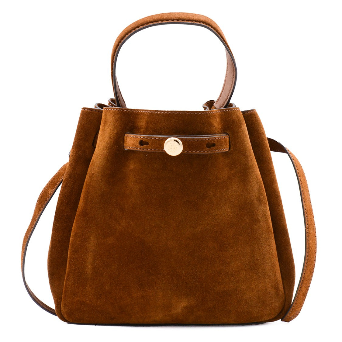 Tory Burch Brown Gold Accent Suede Leather Satchel