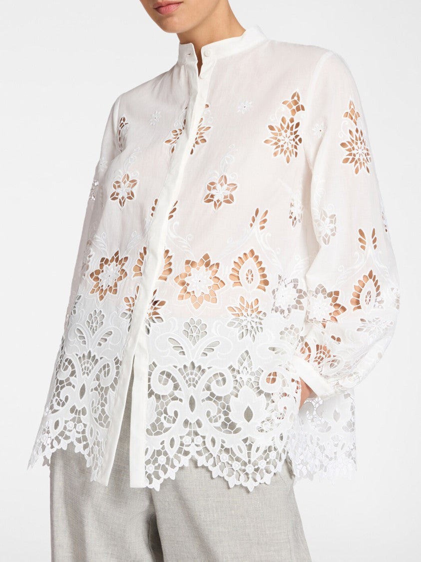 Elena Miro` White Floral Cut-Out Lace Blouse