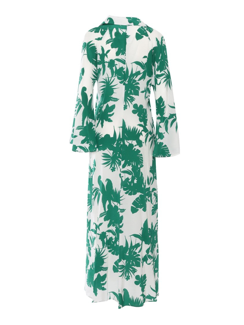 Max Mara Tropical Leaf Print Midi Dress