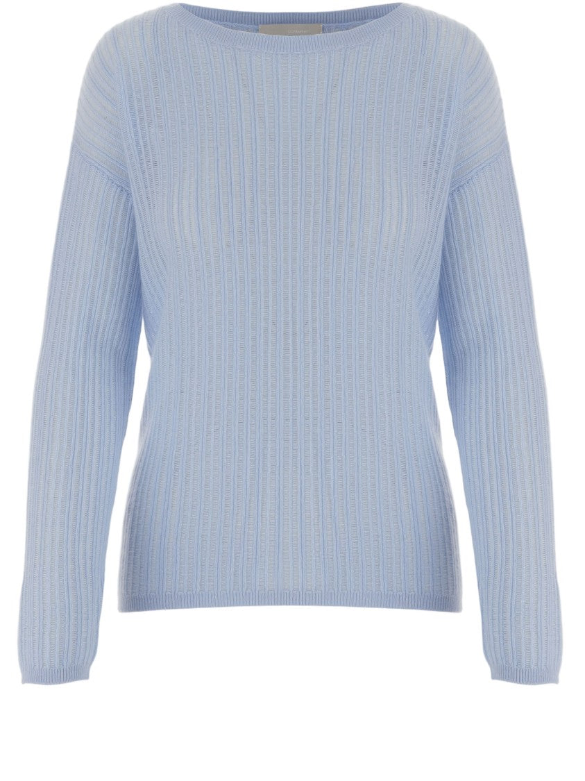 Allude Light Blue Cashmere Sweater With Ribbed Texture