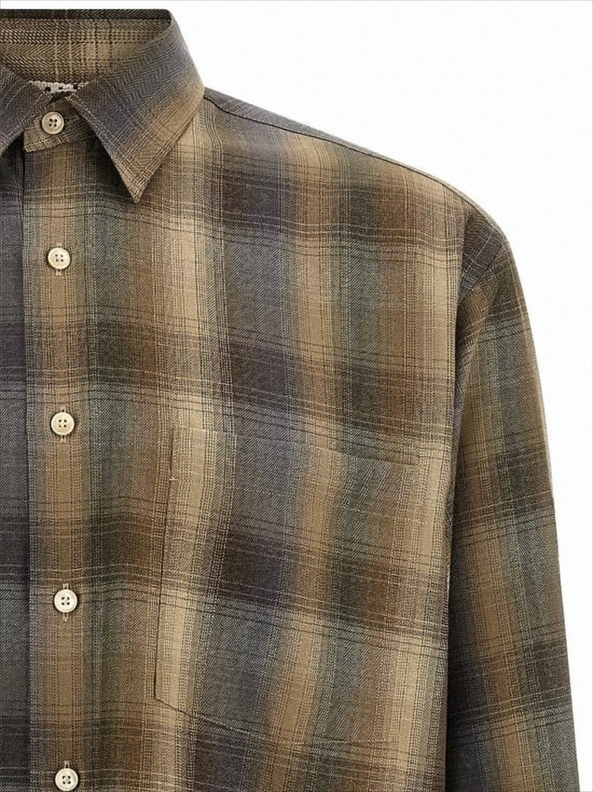 Auralee Plaid Wool Long-Sleeve Shirt With Classic Collar