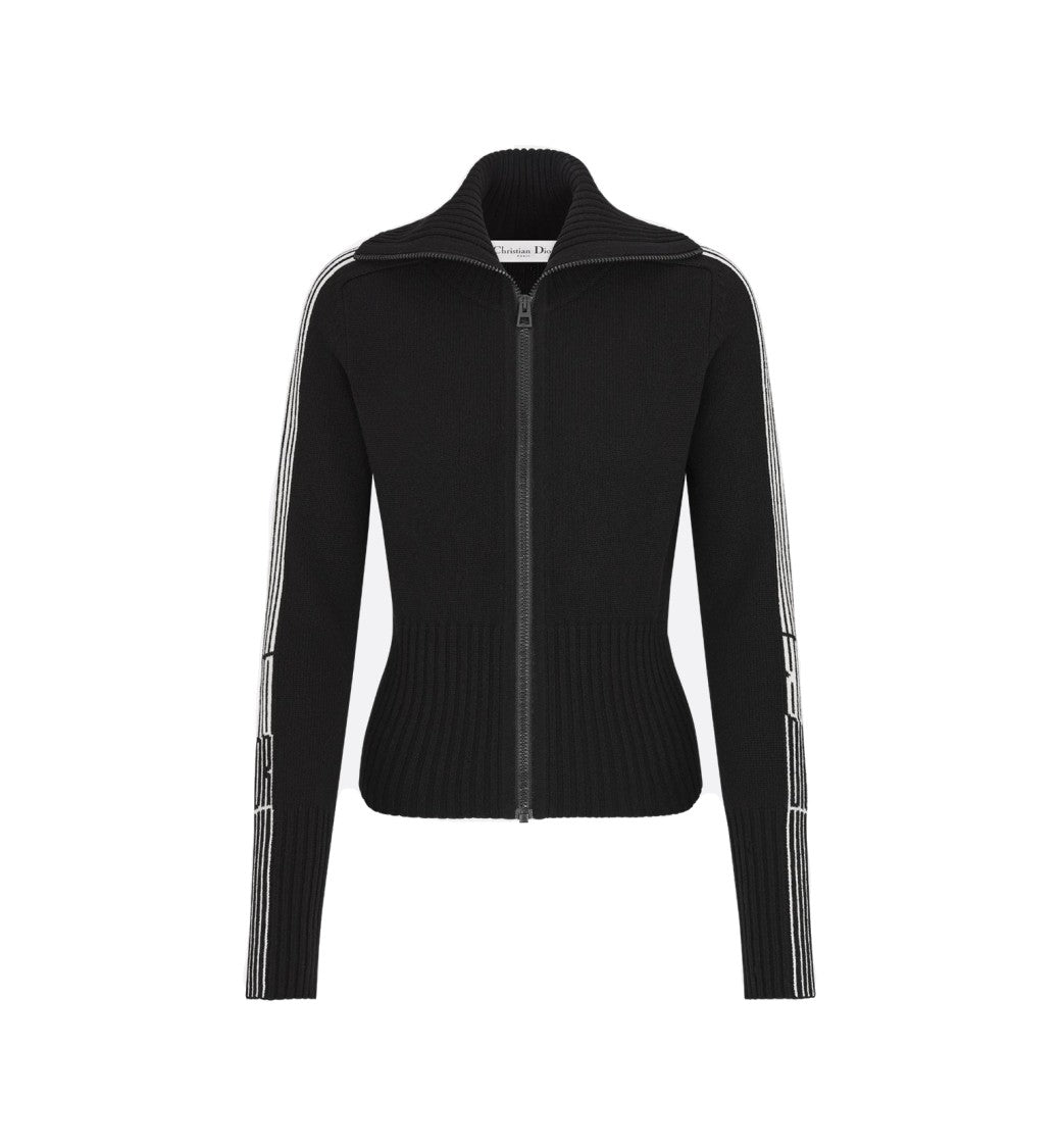 Christian Dior Black Fitted Zip-Up Stripe Accents Jacket