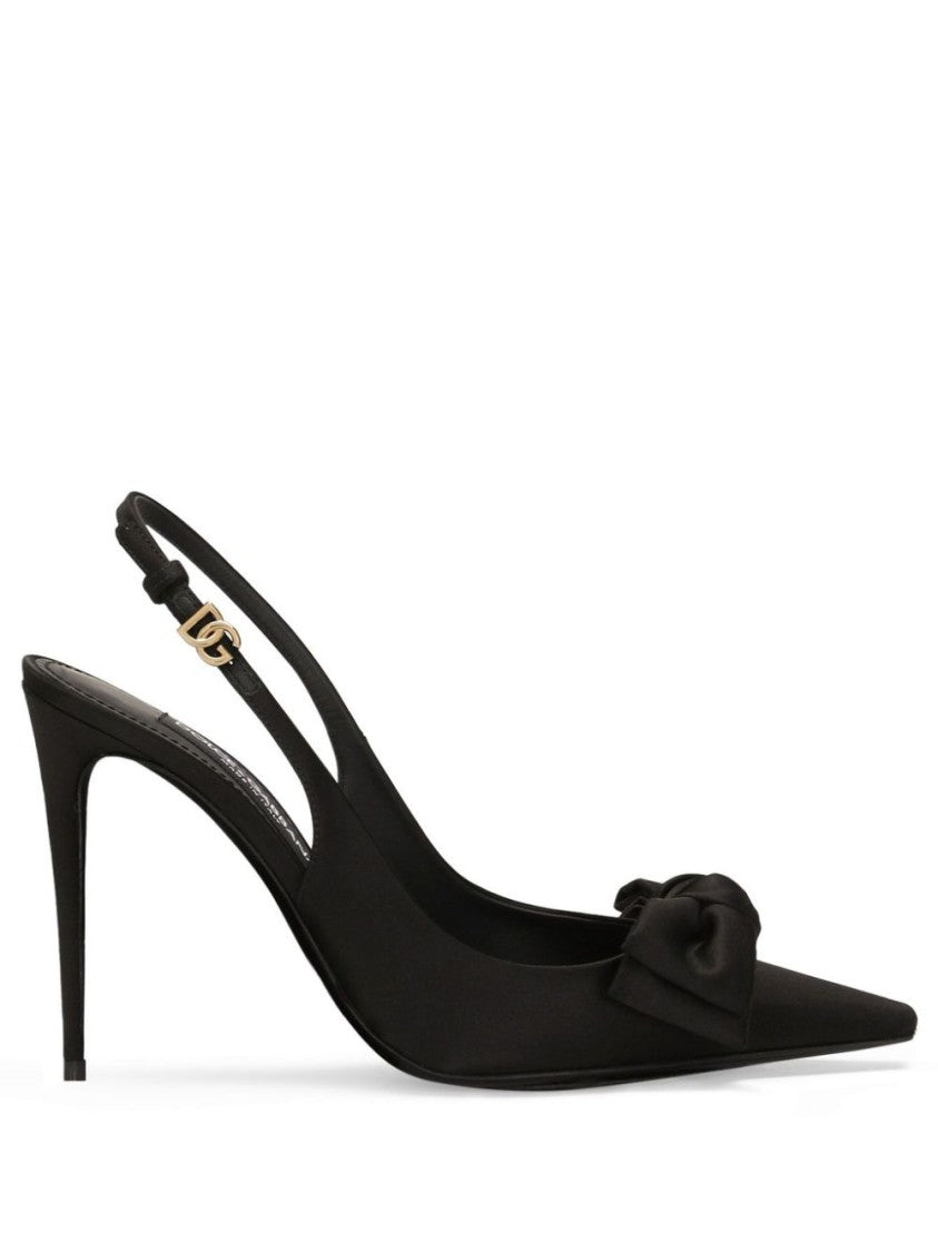 Dolce & Gabbana Pointed Toe Slingback Heels With Delicate Bow Accent