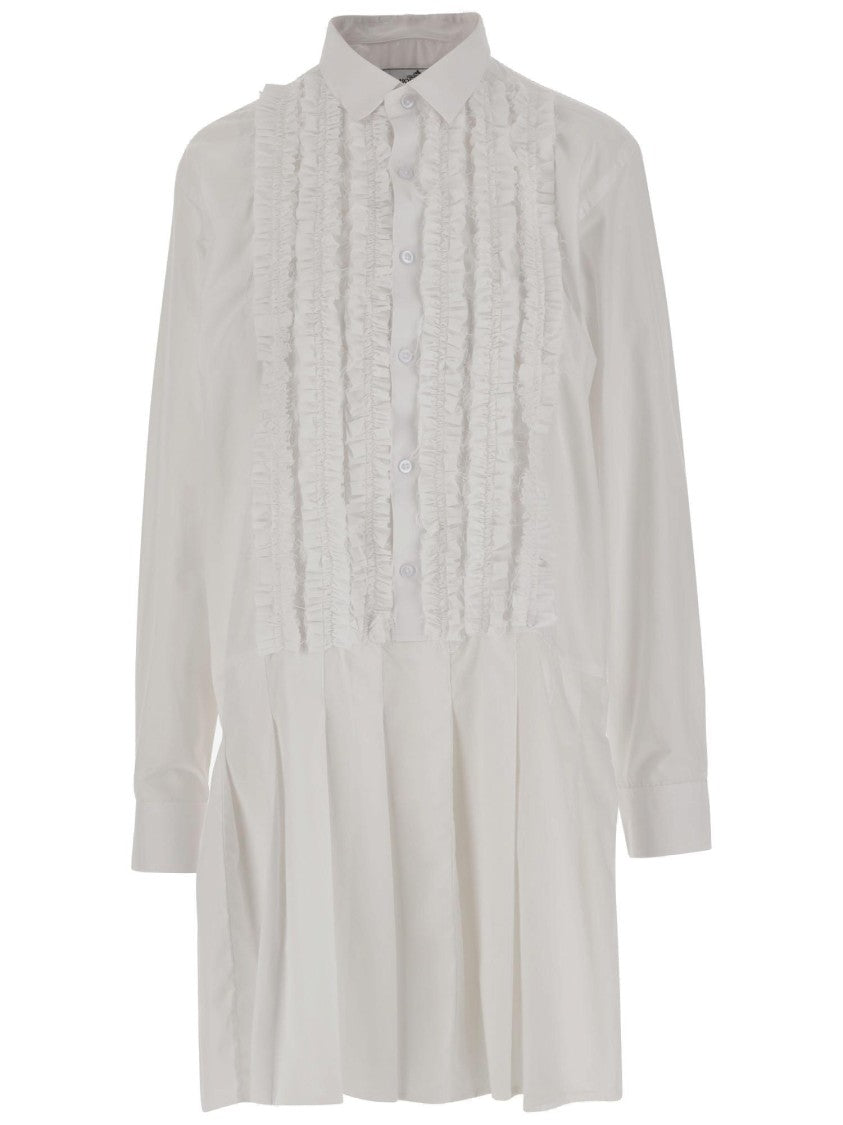 Hodakova Cotton Dress With Classic Collar And Ruffle Detail