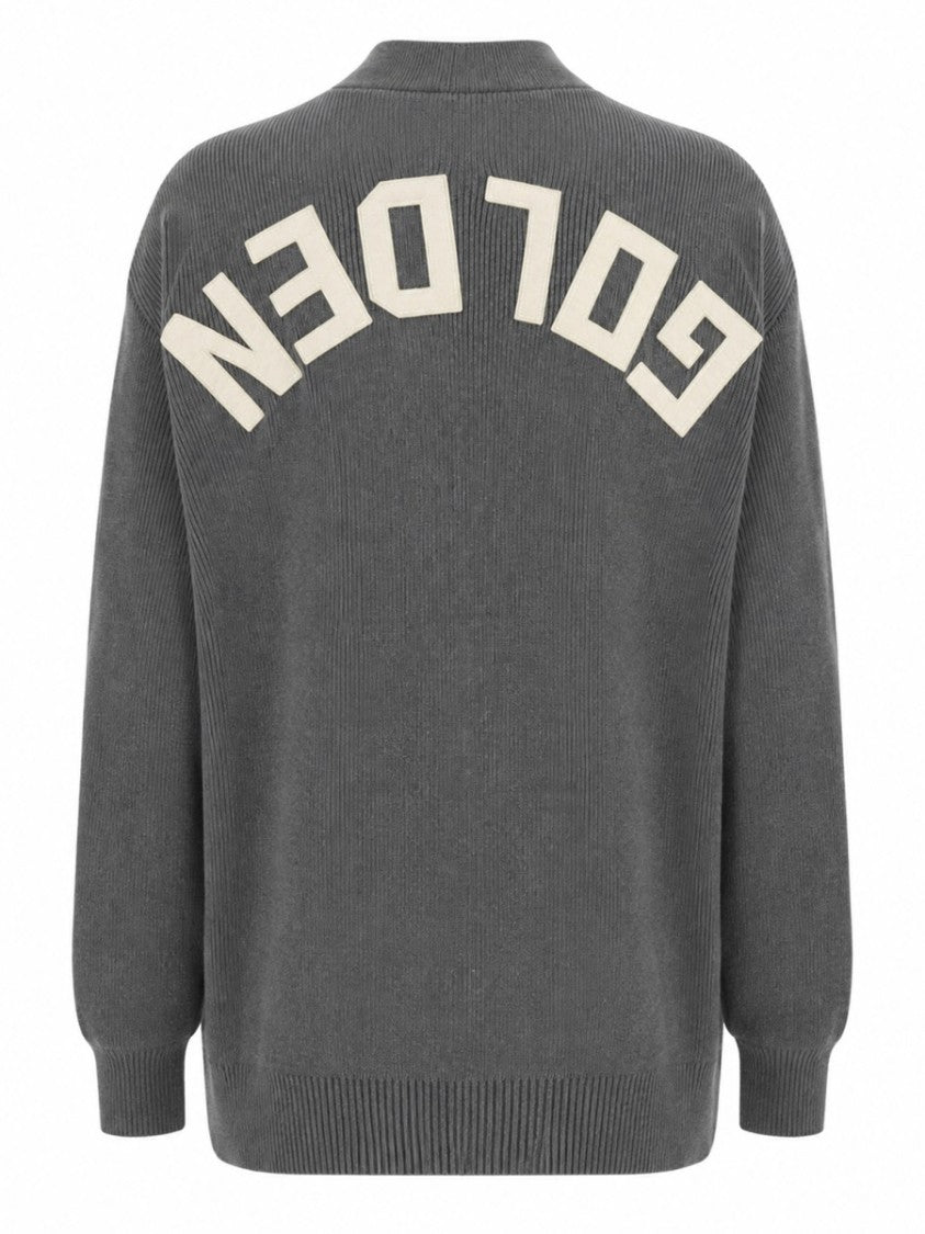 Golden Goose Oversized Grey Cotton Cardigan With Logo Detail