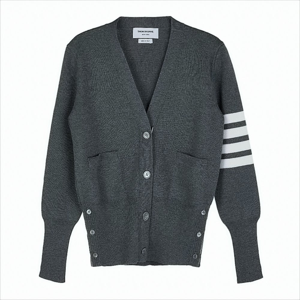 Thom Browne Deep V-Neck Merino Wool Cardigan With Signature Stripes