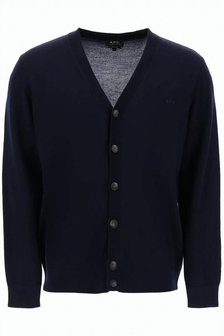 A.P.C. Classic V-Neck Cardigan With Button-Down Front And Embroidered Logo
