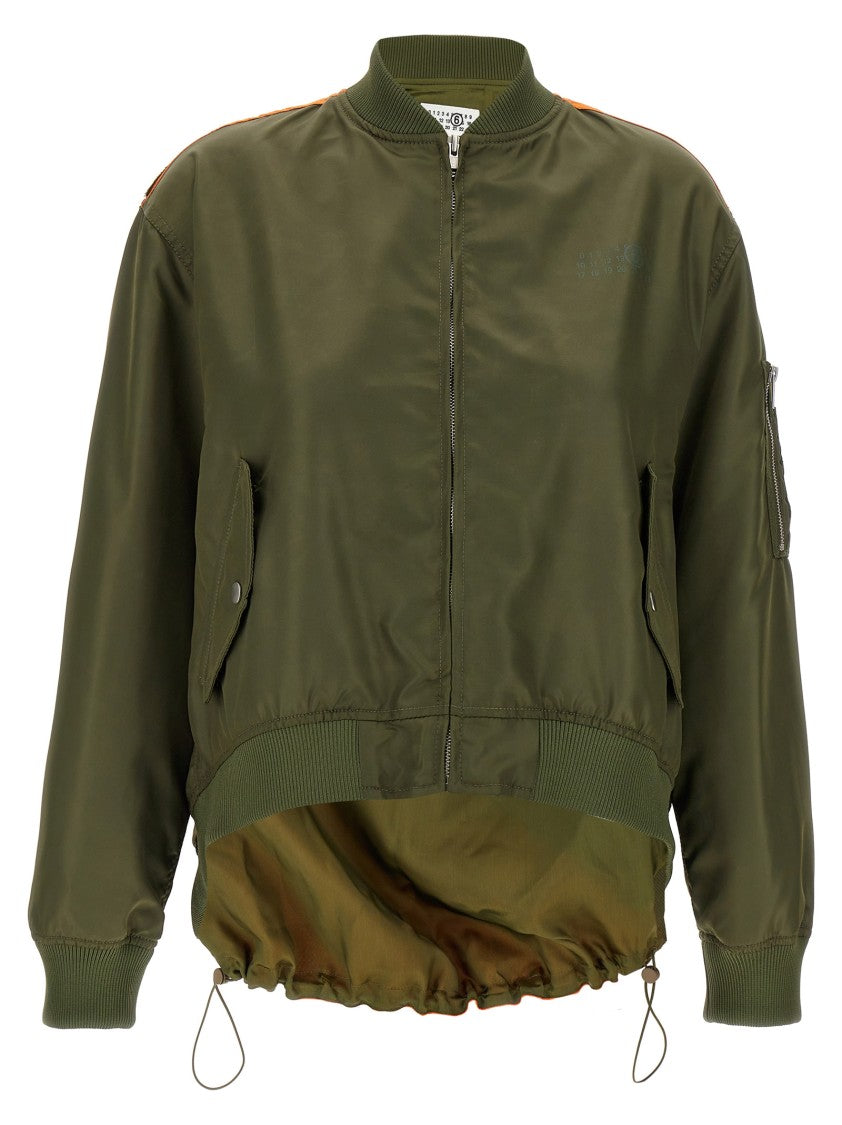 Mm6 By Maison Margiela Asymmetrical Hem Bomber Jacket With Contrast Inserts And Logo Print
