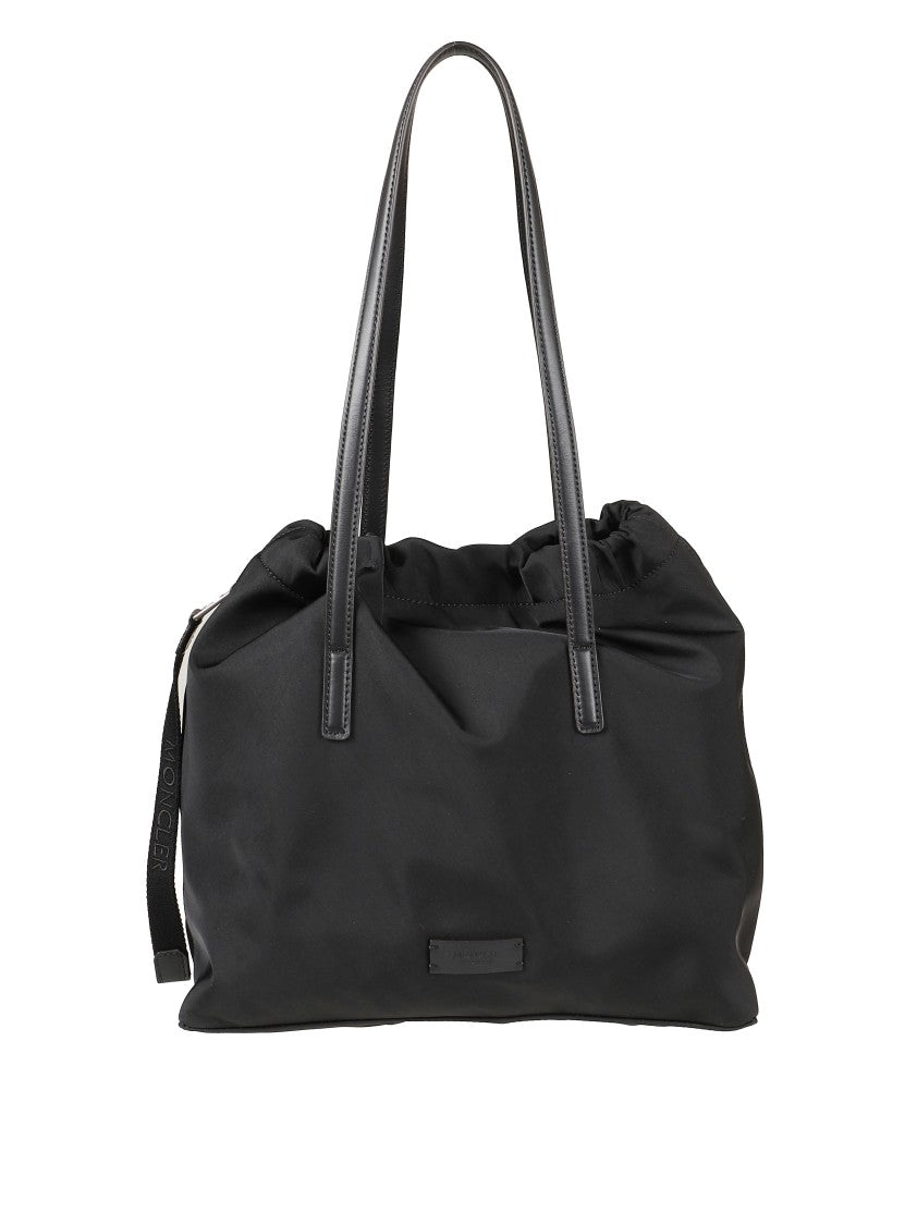 Moncler Spacious Black Tote Bag With Drawstring Closure
