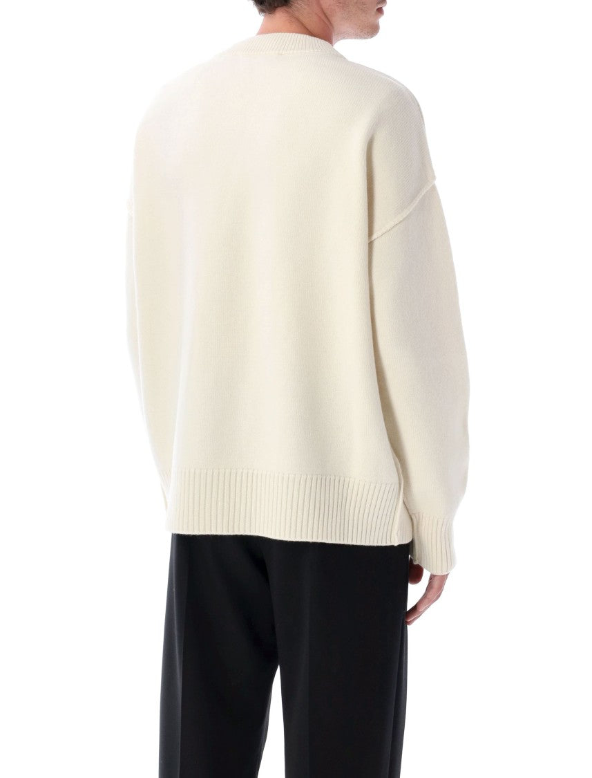 Ami Paris V-Neck Wool Cardigan With Intarsia Heart Detail
