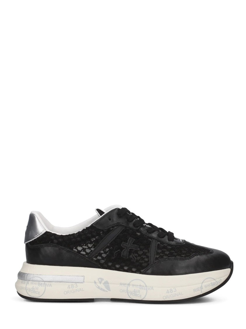Premiata Textured Leather And Mesh Sneakers With Sole