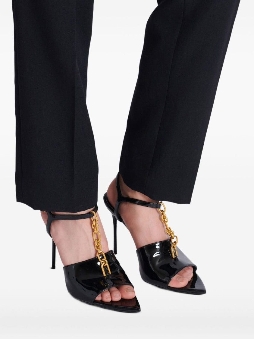Balmain Black Chain Link Stiletto Ankle Sandals