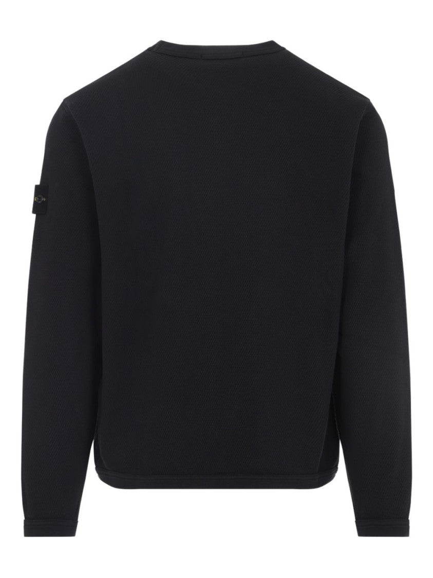 Stone Island Heavyweight Black Sweatshirt With Ribbed Crewneck