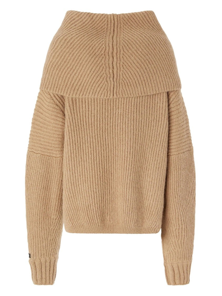 Pinko Off-The-Shoulder Knitted Sweater With Ribbed Texture
