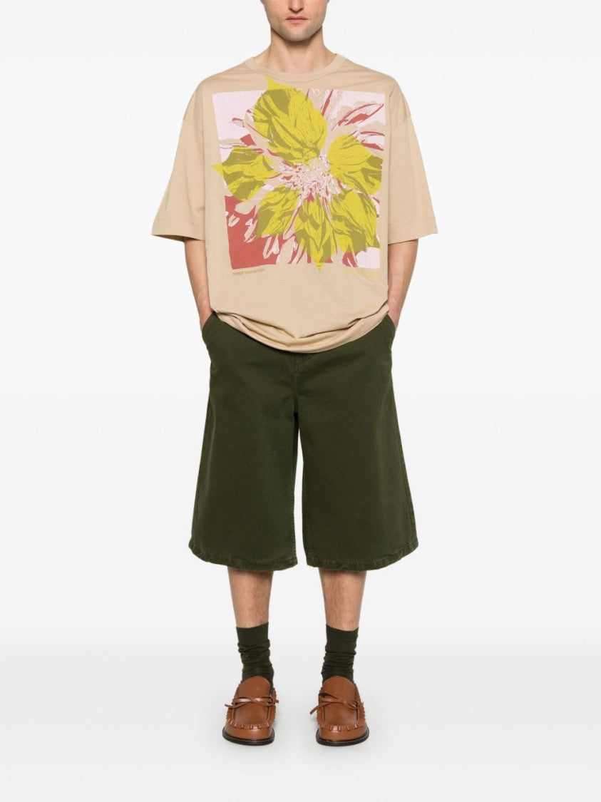 Dries Van Noten Beige Relaxed Fit Floral Graphic T-Shirt