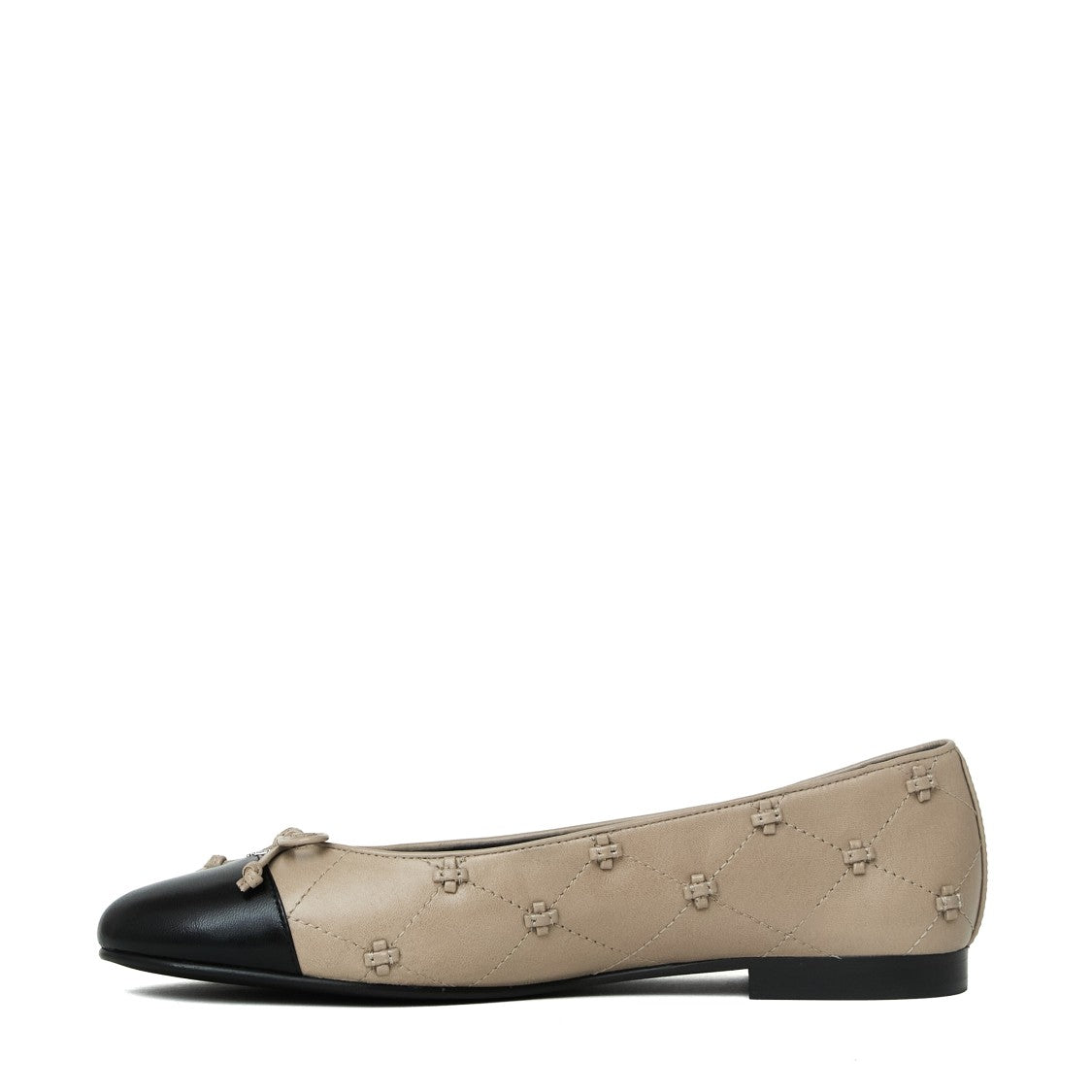Tory Burch Cap-Toe Bunny Knot Diamond Stitched Leather Ballet Flats