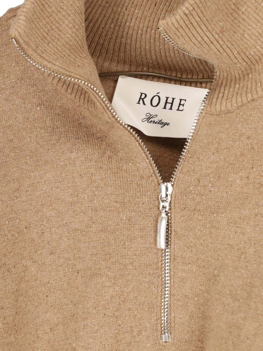 Róhe Beige Half-Zip High Collar Wool Sweater