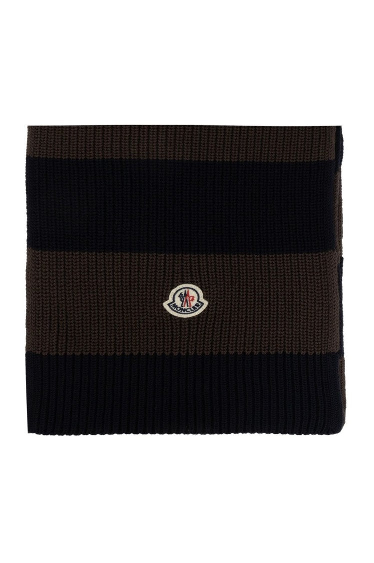 Moncler Long Cotton Scarf With Alternating Brown And Black Stripes