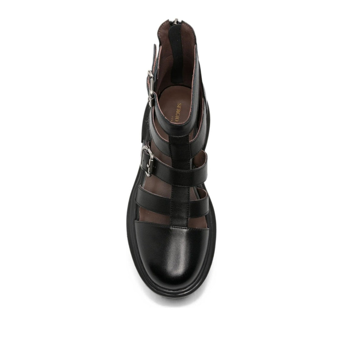 Sergio Moretti Black Adjustable Strap Zipper Leather Sandals