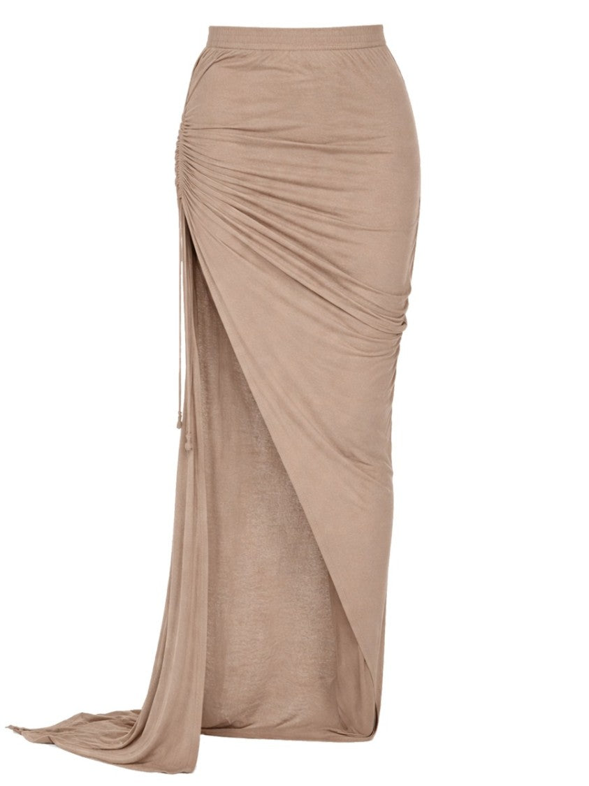 Drkshdw By Rick Owens Neutrals High Slit Ruched Cotton Skirt