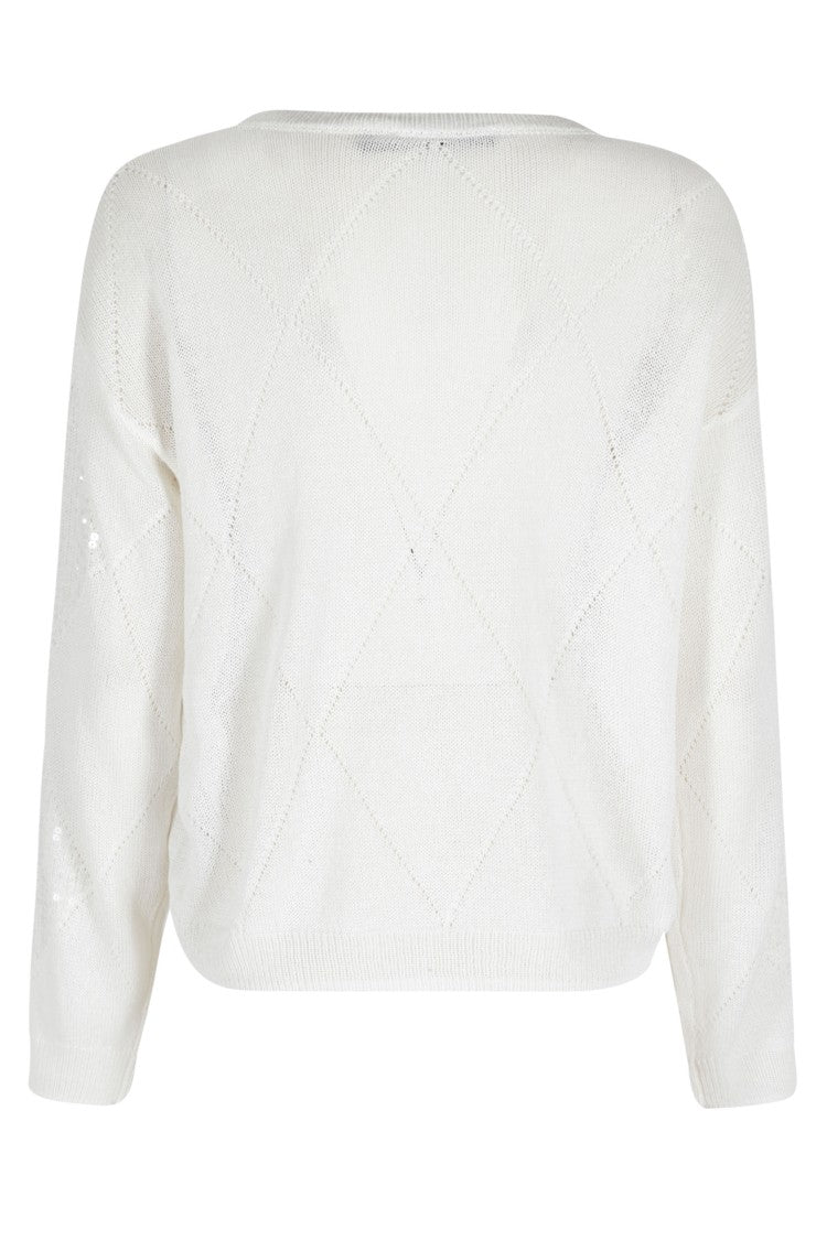 Seventy Cream Sequins Long-Sleeve Cotton Sweater