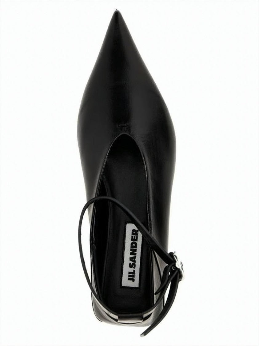 Jil Sander Pointed-Toe Leather Loafer With Ankle Strap