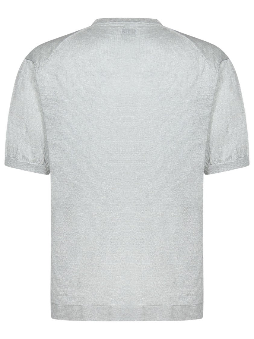 C.P. Company Light Grey Linen T-Shirt With Logo Patch Detail