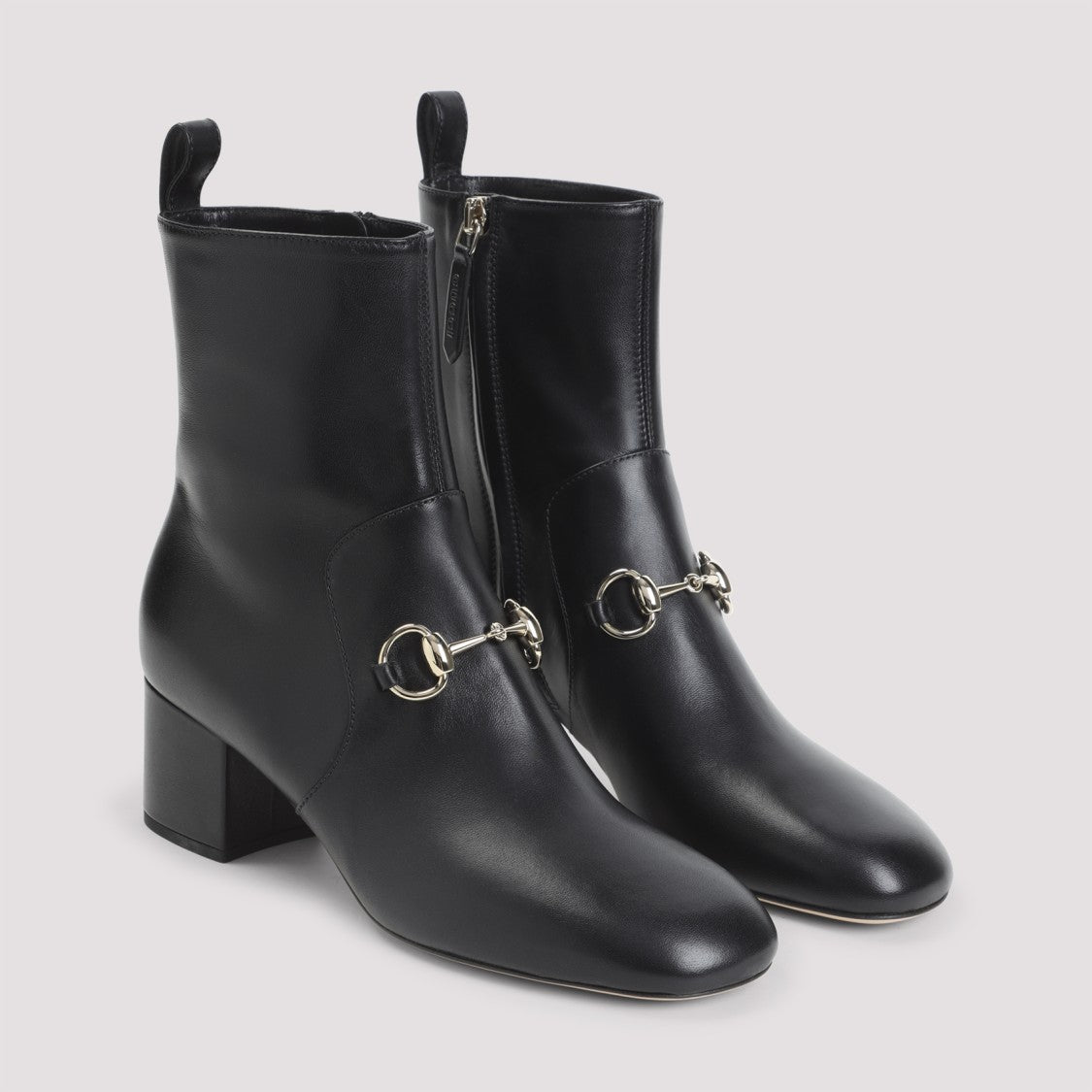 Gucci Smooth Leather Ankle Boots With Block Heel And Silver Bit Detail