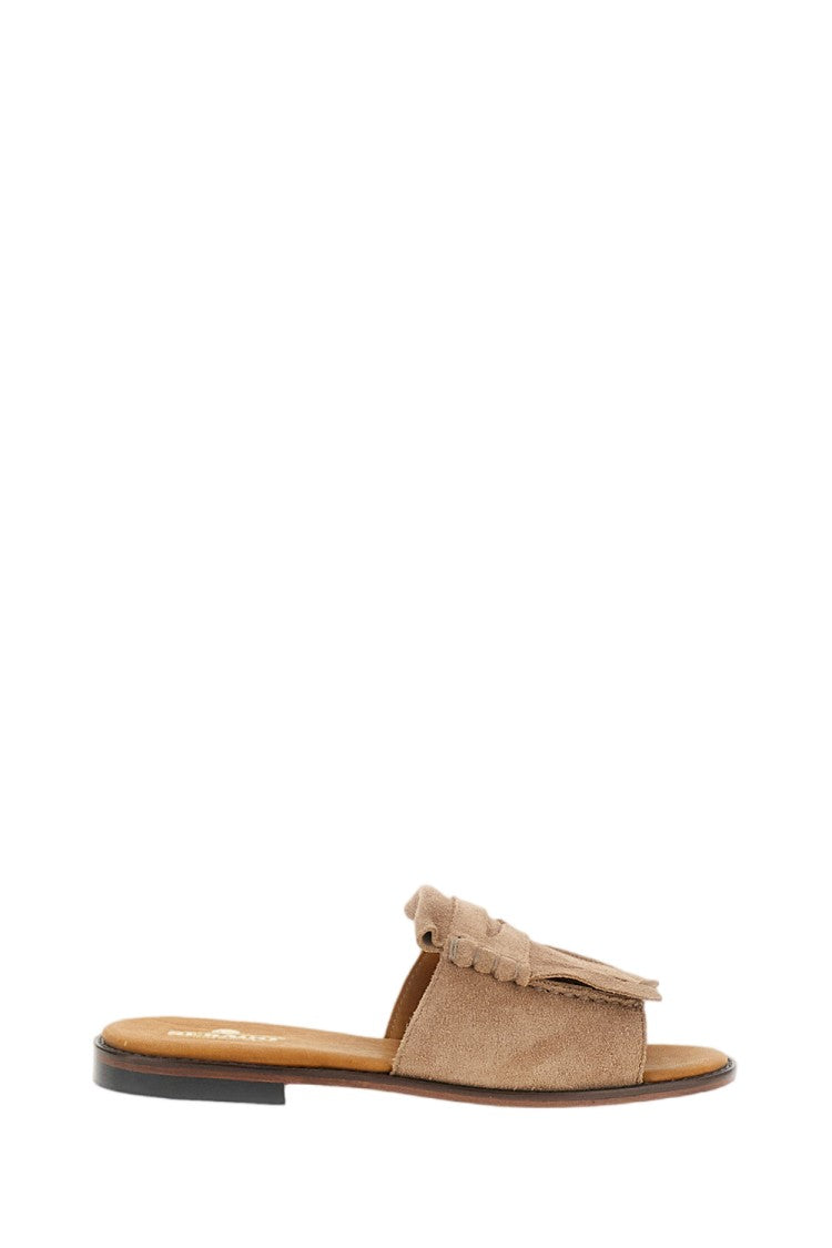 Sebago Fringed Suede Slip-On Sandals With Leather Footbed