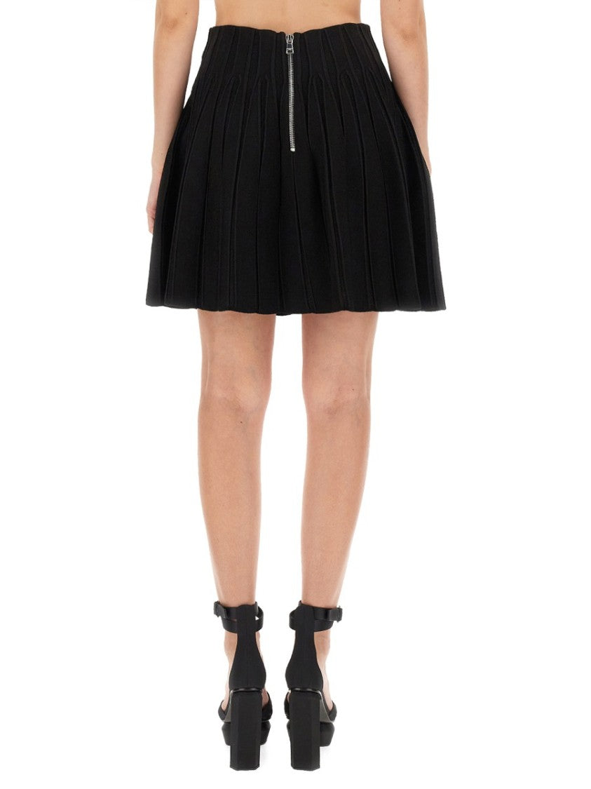 Balmain Pleated Black Skater Skirt