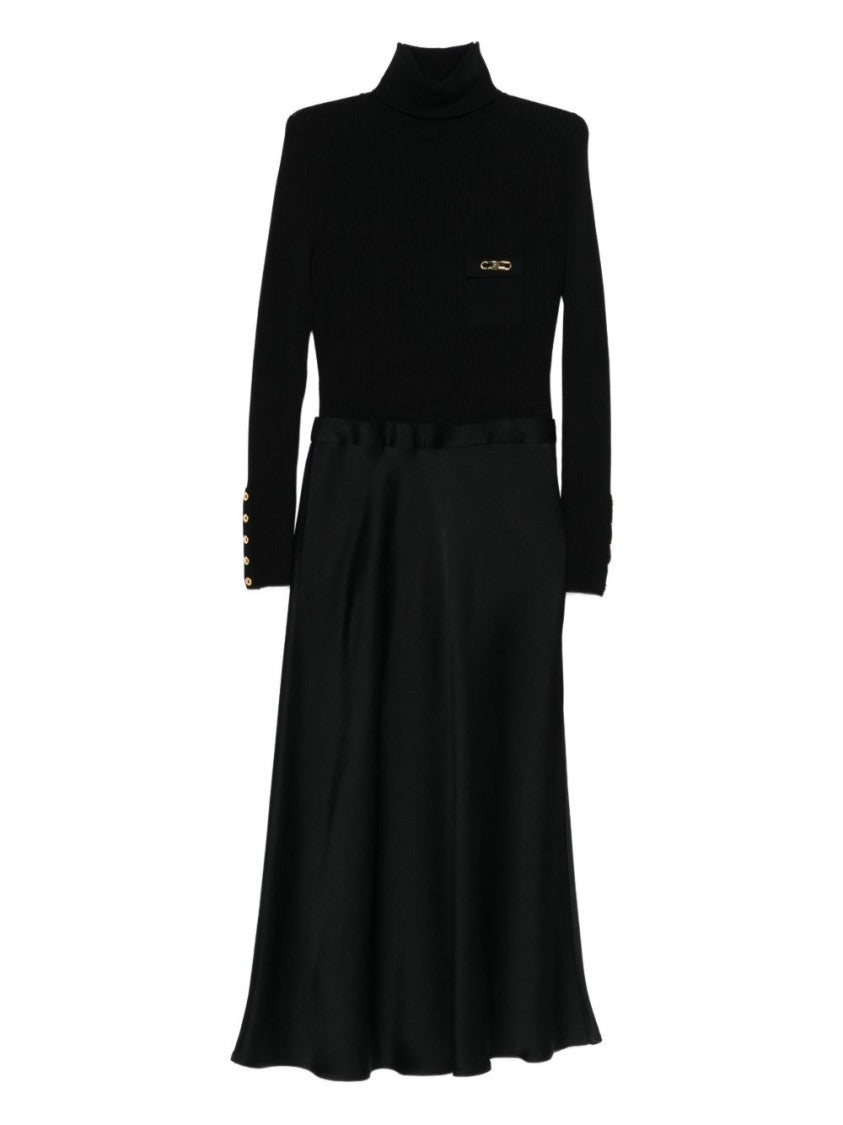 Elisabetta Franchi Black Midi Dress With Ribbed Turtleneck