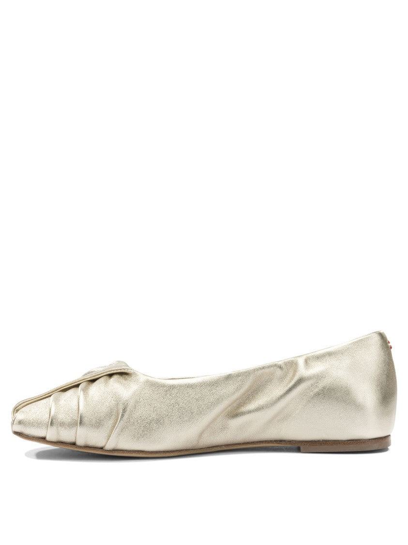 Halmanera Gold Leather Ballerinas With Pleated Detailing