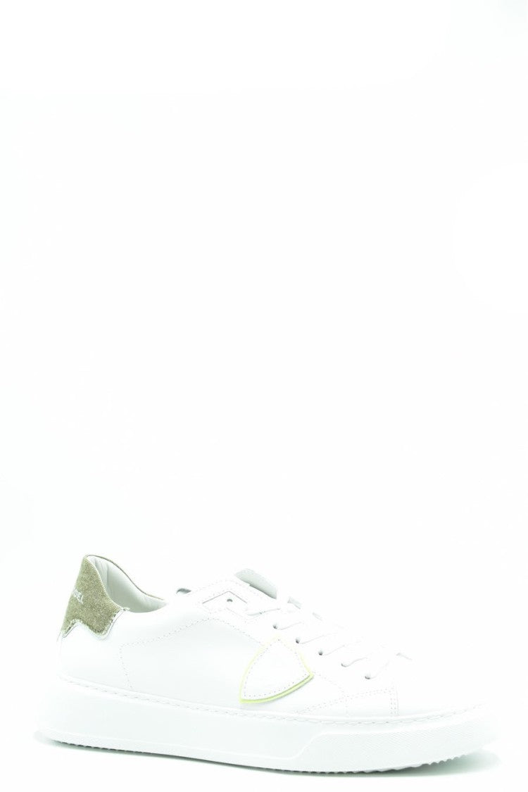 Philippe Model Low-Top White Leather Sneakers Green Tab