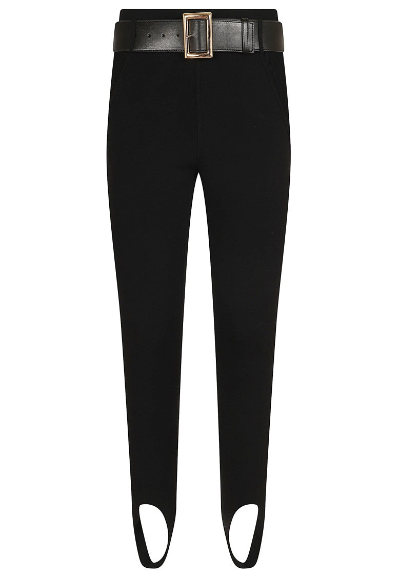 Self-Portrait High-Waisted Black Knit Stirrup Leggings
