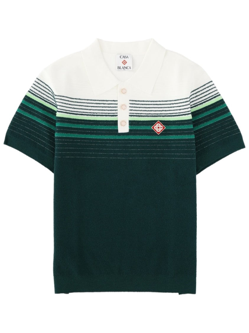 Casablanca Bouclé Striped Detailing Cotton-Blend Polo Shirt