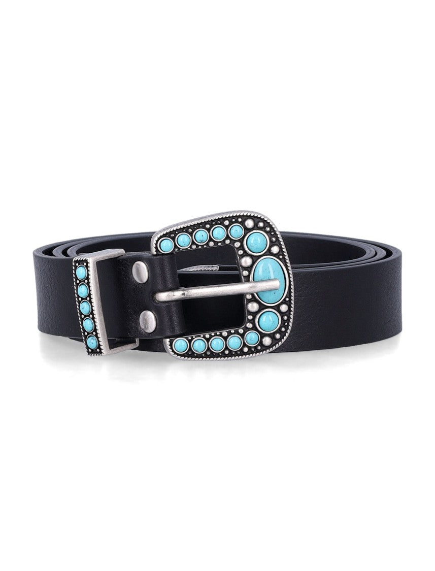 Fortela Decorative Black Belt With Turquoise Accents
