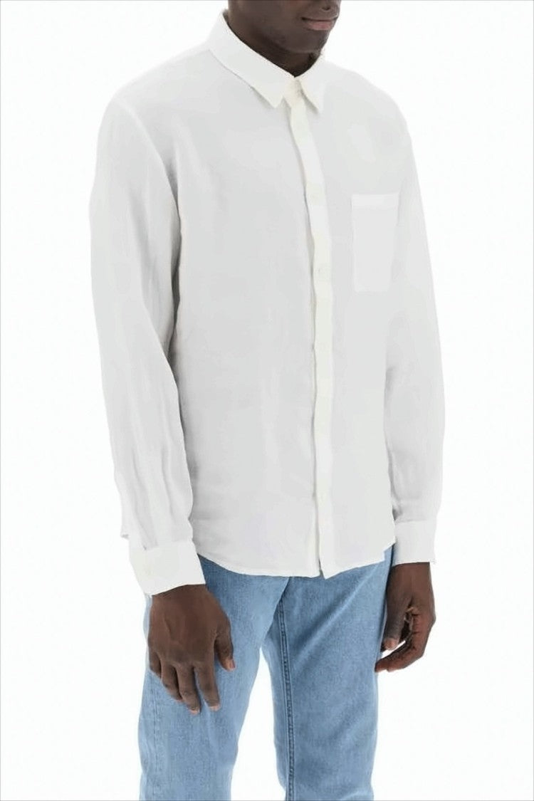 A.P.C. Classic White Long-Sleeve Linen Shirt With Buttoned Cuffs